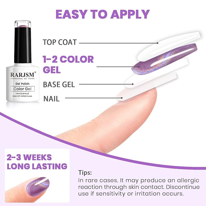 RARJSM Cat Eye Gel Nail Polish, Galaxy Chameleon Magnetic Gel Violet Purple Holographic Glitter Gelpolish Soak Off UV LED DIY Manicure Art for Salon Designs and Home DIY 7.5ML/0.26fl oz
