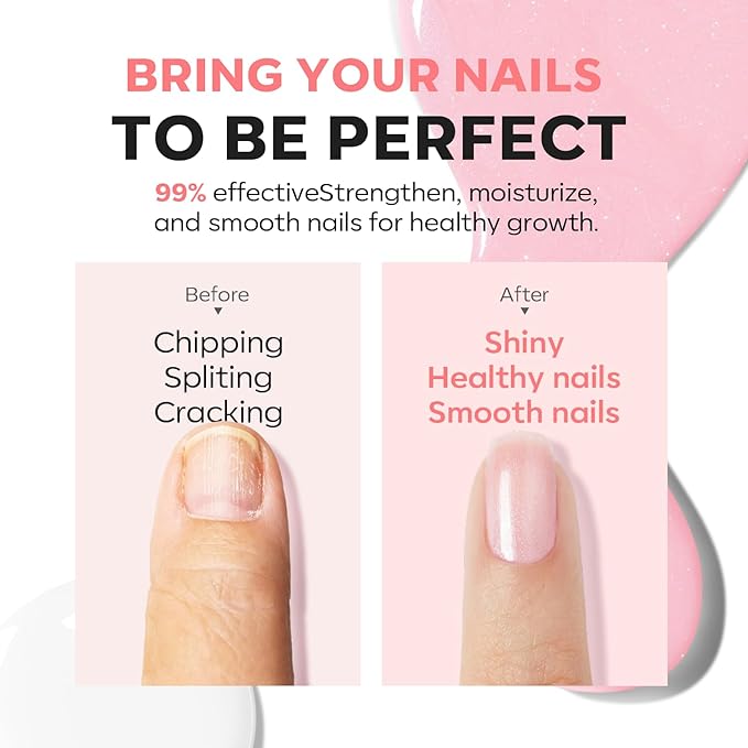 modelones Nail Strengthener Clear Gel Top Coat Nail Polish Cuticle Oil Pen Pink Nail Repair for Damaged Nails Care Kit for Women 15 ml Ridge Filler for Growth