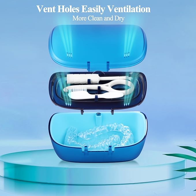 Double Layer Retainer Case,Aligner Case With Mirror, Retainer Holder With Remover Tool And Cleaning Brush With Vent Holes Compatible With Aligner Case, Retainer Case,Orthodontic Supplies Case