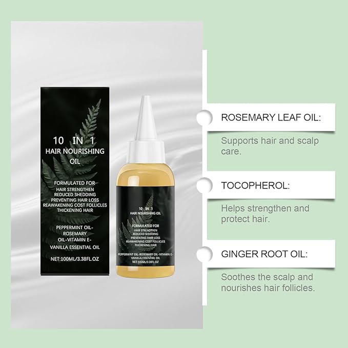 10 in 1 Hair Growth Oil, 10 in 1 Blend with Organic Rosemary, Wild Black Castor Oil & African Powder for Growth, Stronger Longer Hair For Women and Men(2PCS)