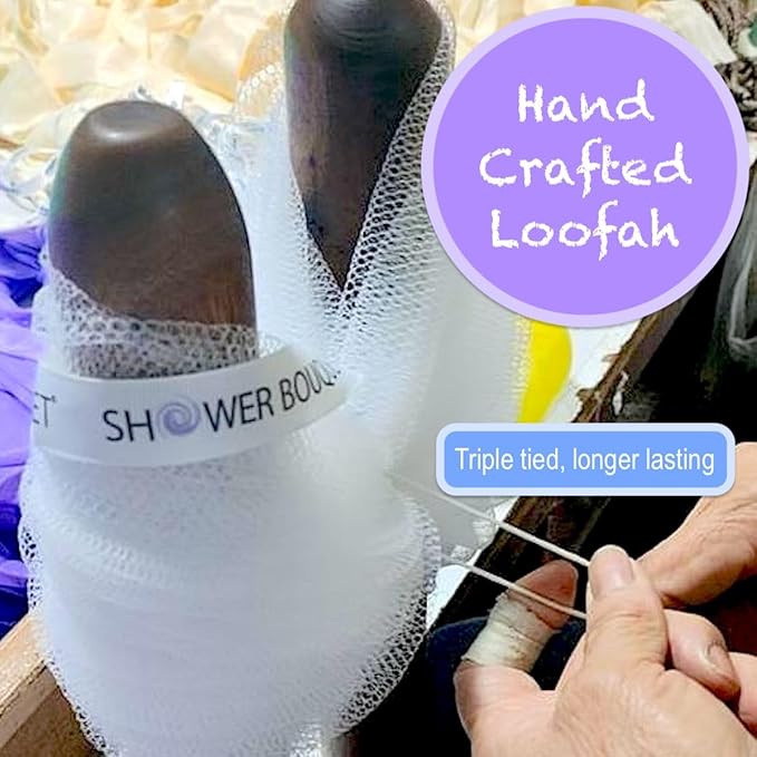 SHOWER BOUQUET Loofah-Charcoal Bath-Sponge XL-Color-4-Pack // Extra Large 75g Soft Mesh Black Luffa Loofa Loufa Puff Set/Exfoliating Body Scrubber for Women and Men - Exfoliate & Soothe Face & Body