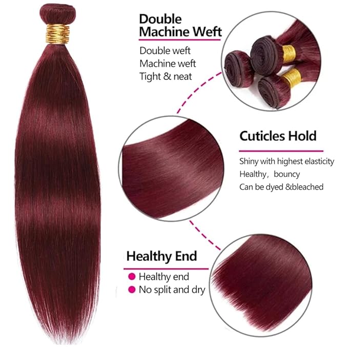 Burgundy Bundles 99J Straight Human Hair 3 Bundles 16 18 20 Inch 150g 8A Brazilian Virgin Hair Extensions Wine red bundles human hair Extensions