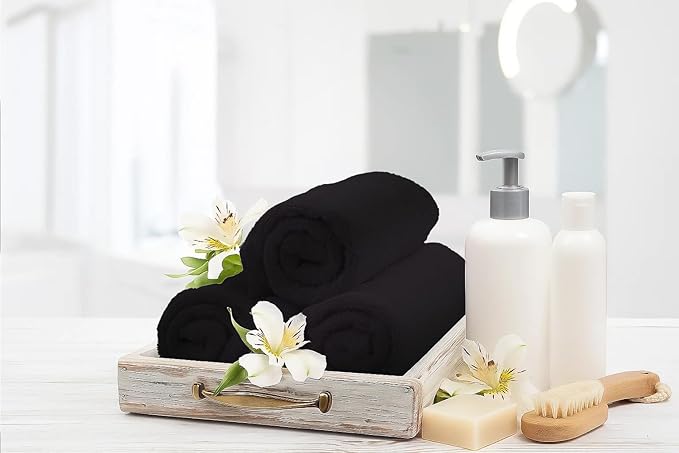 RIVERSIDE 12 Pack Premium 100% Cotton Face Washcloths, 550 GSM, 12 x 12 Inches, Soft, Absorbent Towels for Body & Shower, Bathroom Wash Clothes, Durable Face Towels Set for Spa, Gym, Black