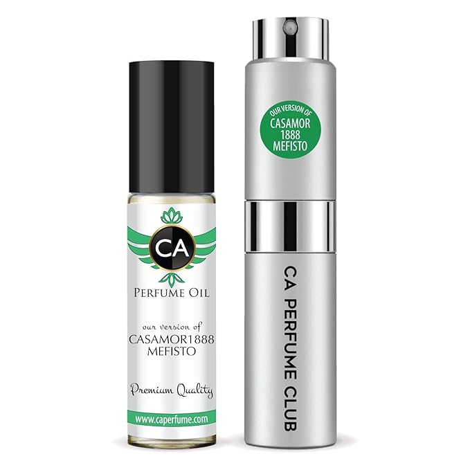 CA Perfume Duo Impression of Casamor1888 Mefisto For Men Perfume Layering Set Mens Cologne Long Lasting Travel Size EDP + Body Oil Roll-On Bottle 0.27 Fl Oz+0.33 Fl Oz