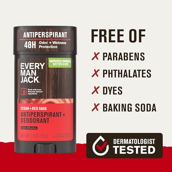 Every Man Jack Men’s Cedar + Red Sage Antiperspirant Deodorant – New & Improved Formula – 48-Hour Odor & Sweat Defense– 2.6 oz (2 Pack)