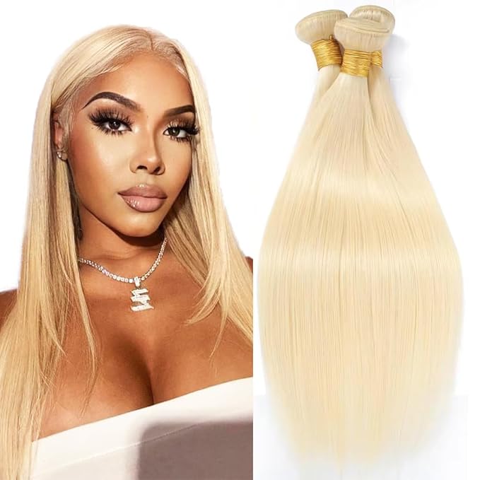 Freiuoke 22 24 26 Inch 613 Bundle Blonde Straight Human Hair 3 Bundles 613 Straight Bundles Brazilian Unprocessed Virgin Hair Extensions