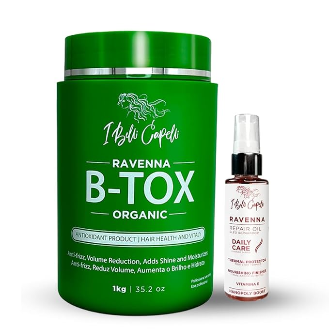 I Belli Capelli Ravenna Hair Straightening Kit – Organic Hair B-tox & Repair Oil – Anti-Frizz, Intense Hydration, Shine – Formaldehyde-Free – B-otox Hair Treament For All Hair Types (2-Pack)