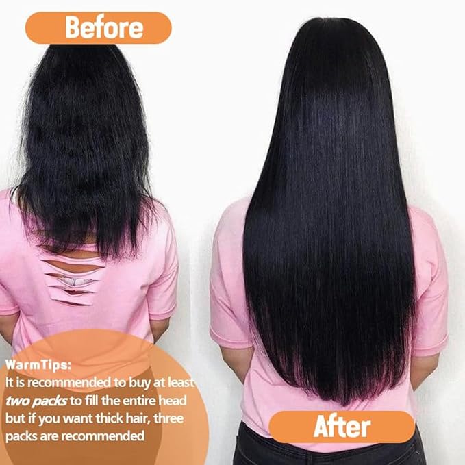 28Inch Clip in Hair Extensions Real Human Hair Straight 8Pcs Remy Hair Extensions Clip in Human Hair with 18Clips Double Lace Weft 120g Natural Black