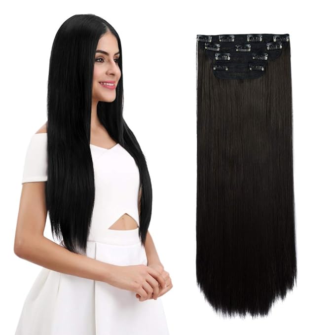 REECHO Multi-Length 20" 22" 24" Long Straight 4 PCS Set Thick Clip in on Hair Extensions Black Brown