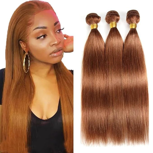 #30 Brown Bundles Human Hair Straight Bundles 24 26 28 Inch Brazilian Color #30 Bundles Virgin Remy Hair 3 Bundles Hair Extensions 150g