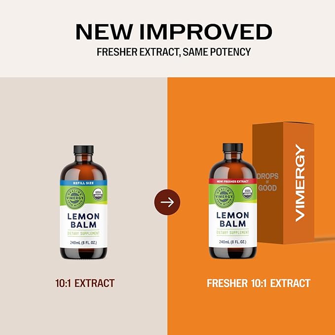 Vimergy Organic Lemon Balm Tincture Herbal Supplement – 175 mg of 10:1 Lemon Balm Extract per Serving, can be Used in Tea - USDA Certified Organic, Non-GMO, Alcohol-Free – 240 mL (1 mL/Serving)