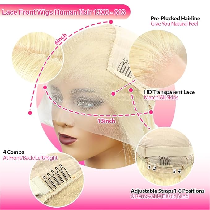 IUPin 36 Inch Straight 613 13x6 Lace Front Wigs Human Hair Blonde Wigs Human Hair HD Lace
