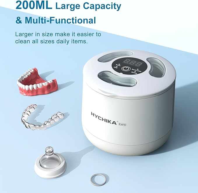 HYCHIKA 2026 Ultrasonic Retainer Cleaner Machine,45kHz High Frequency,4 Upgraded Modes,Ultrasonic Retainer Cleaner,200ML Dental Cleaning Pod,for Retainers,Night Guards,Braces etc.,Iceberg White