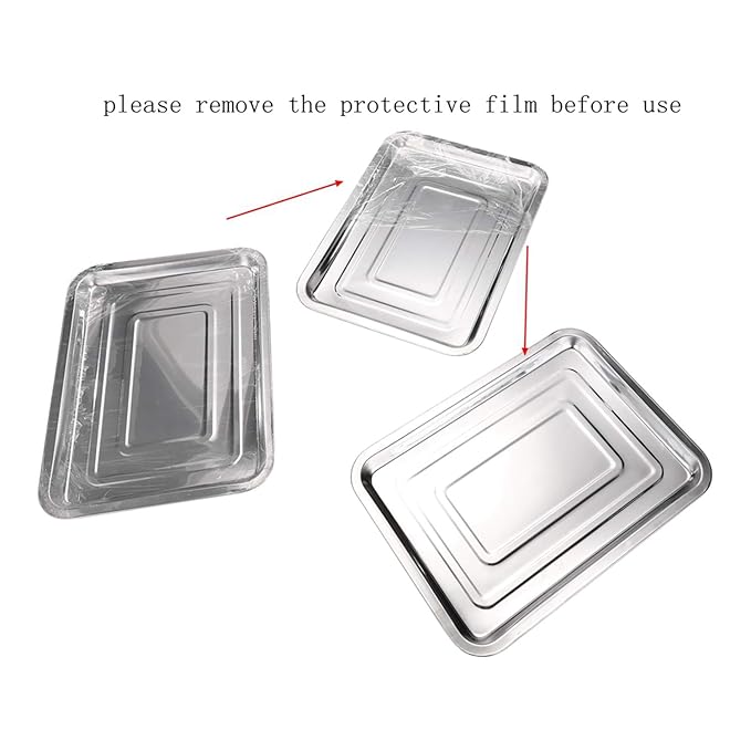 Stainless Steel Tray,3 Pack Stainless Steel Trays 13 1/2" x 10" Dental Body Piercing Instrument Tool Flat for Supplies (3)