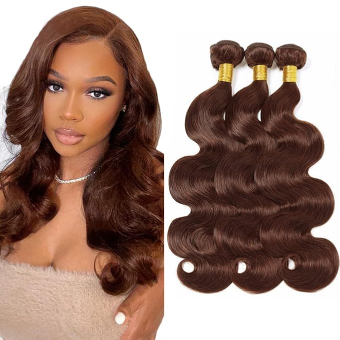 Dark Brown Bundles #4 Body Wave Human Hair Bundles Brown Body Wave Bundle 12 14 16 inch #4 Human Hair Bundle