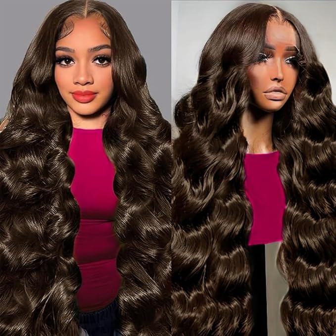 Chocolate Brown Lace Front Wig Human Hair 200 Density 28 Inch Body Wave Glueless 13x6 HD Colored Frontal Wigs Pre Plucked Brown Wig Human Hair