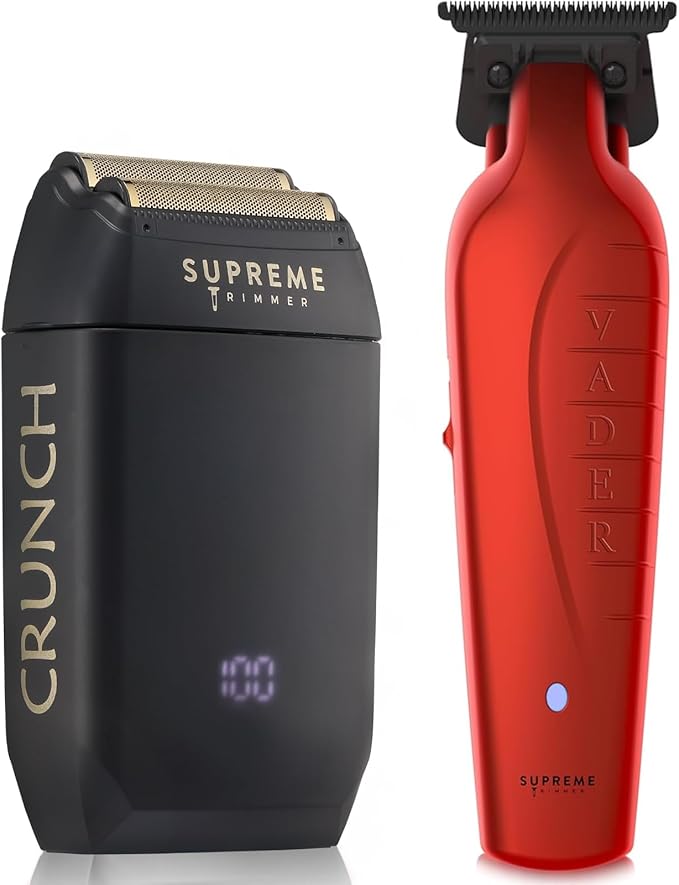 Supreme Trimmer Vader Trimmer & Crunch Foil Shaver Barber Haircutting Kit | Professional DLC T-Blade Beard Trimmer ST3778 & STF602 Waterproof IPX6 Shaver Set | Red