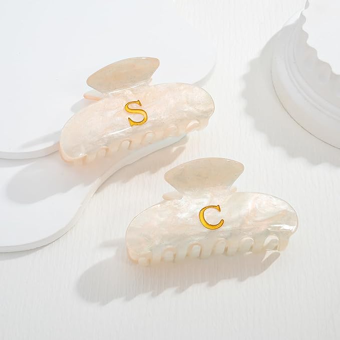 LILIE&WHITE Acrylic Letter Hair Clips For Women Stylish C Monogram Hair Claw Alphabet Hair Clip Fashion Glitter Claw Clips Elegant And Durable Hair Accessory Large Hair Clips C