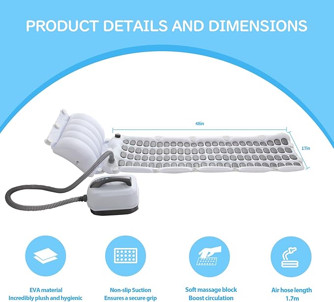 Portable Spa Bubble Bath Massager - Bubble Bath Mat Tub Spa Massager with Upgraded Powerful Suction Cup, Electric Air Pump, Pillow and Remote Control for Ultimate Relaxation, 48 * 17in