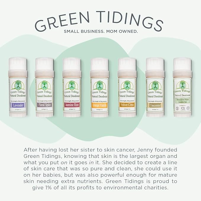Green Tidings Natural & Unscented Deodorant | 2.7oz 1 | Pack Vegan, Organic Deodorant for Men and Women, Fragrance Free & Aluminum Free Deodorant, Underarm Antiperspirant