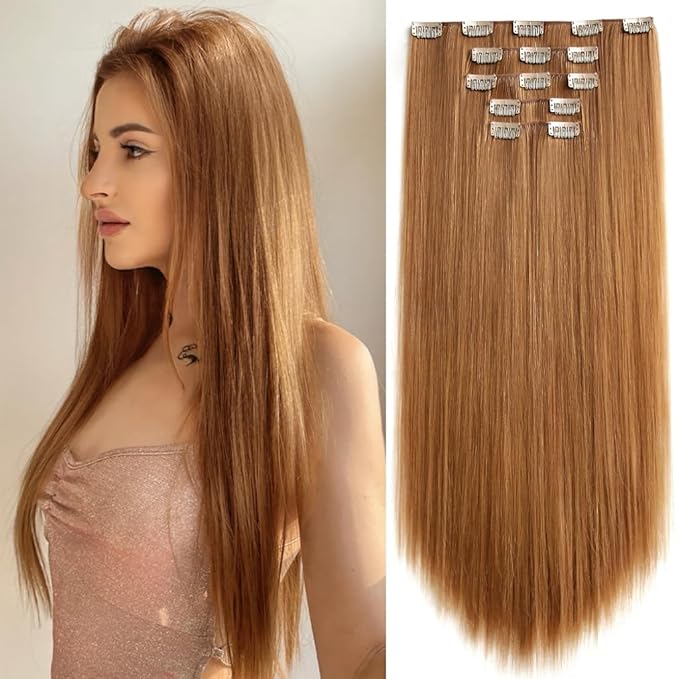 Blonde Brown Hair Extension Clip in Straight 22" Long Synthetic Invisible Extensions Black Fluffy and not tangled Clips on Hairpieces for Women 5PCS Curly Wavy 18" Red White Natural 5 Oz