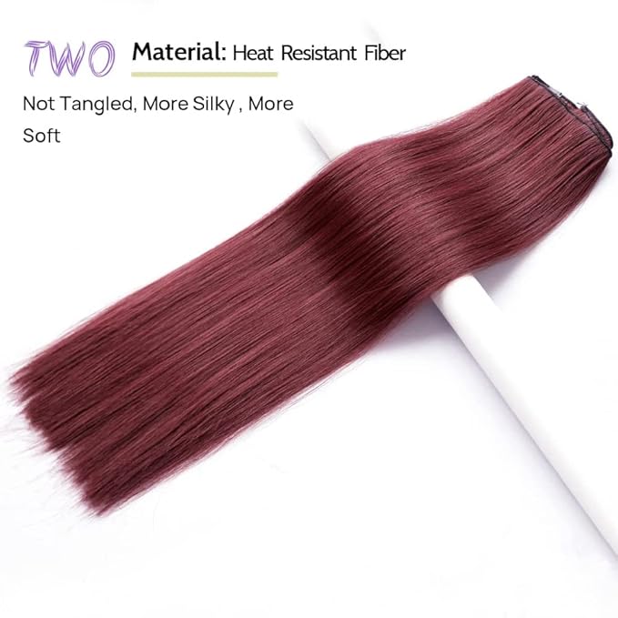 Burgundy Clip in Extension Straight 22" Long Synthetic Thick Clips on Hair Piece for Women 5PCS Black Curly Wavy 18" Cheap Brown Red White Soft Natural Full Head Weddings Party Daily Use 5 Oz