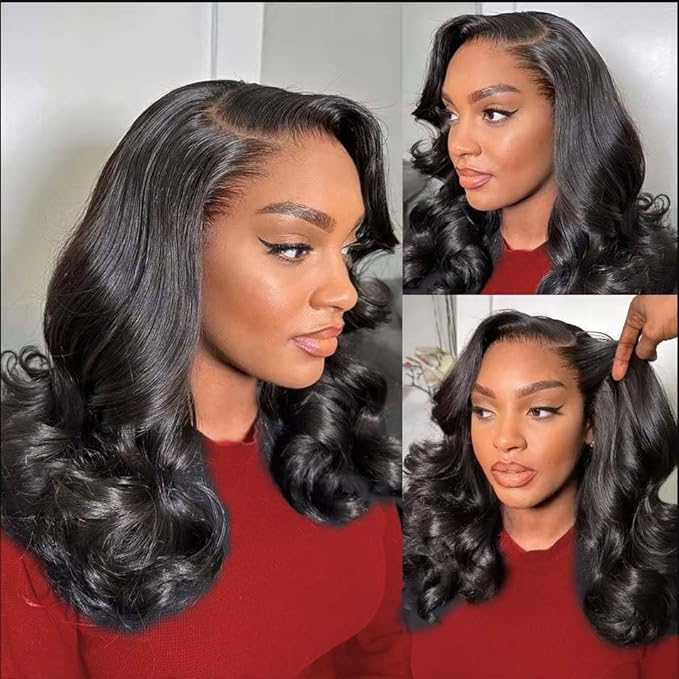 13x4 Lace Front Wigs Human Hair Pre Plucked Real Virgin Human Hair Wig Invisilbe Hairline 200 Density Body Wave HD Lace Frontal Wigs 3X Longer Lifespan 16 Inch
