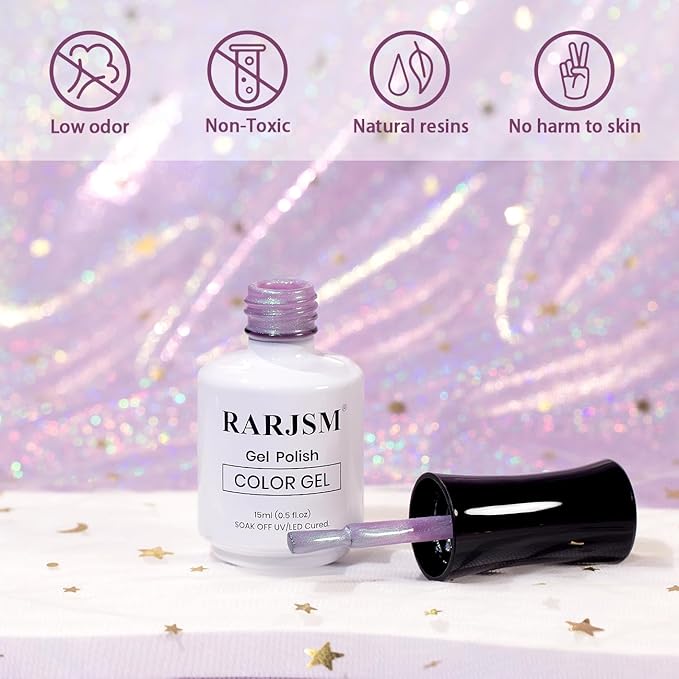 RARJSM Pearl Gel Nail Polish,15ML Lilac Purple Pearlescent Gel Polish,Shell Glitter Gel Polish Green Shimmer Mermaid Nail Gel Polish Soak Off LED UV Drawing Swirl Thread Effect for DIY Manicure Use