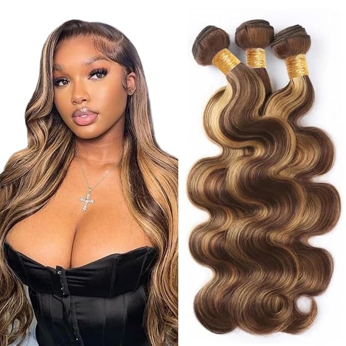30 32 34 Inch Highlight Bundle 4/27 Body Wave Bundles Human Hair Color 4/27 Loose Wave 3 Bundles Ombre Bundle Human Hair Extensions