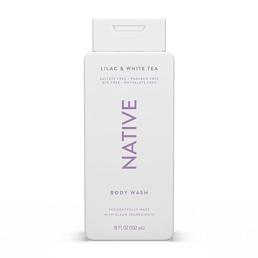 Native Body Wash Contains Naturally Derived Ingredients | For Women & Men, Sulfate, Paraben, & Dye Free Leaving Skin Soft and Hydrating | Lilac & White Tea 18 oz