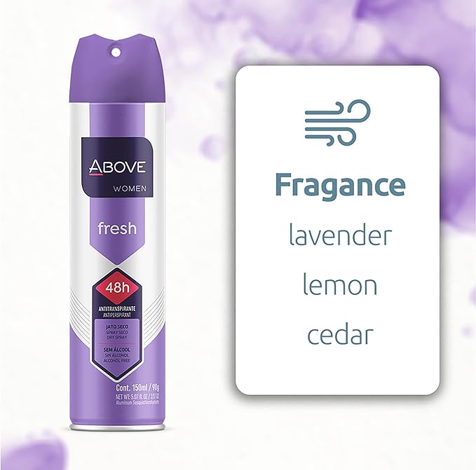ABOVE Fresh - 48 Hours Antiperspirant Deodorant for Women - Notes of Lemon, Bergamot and Lavender - Dry Spray Protects Against Sweat and Body Odor - Stain and Cruelty Free - 5.07 Fl Oz (Pack of 1)