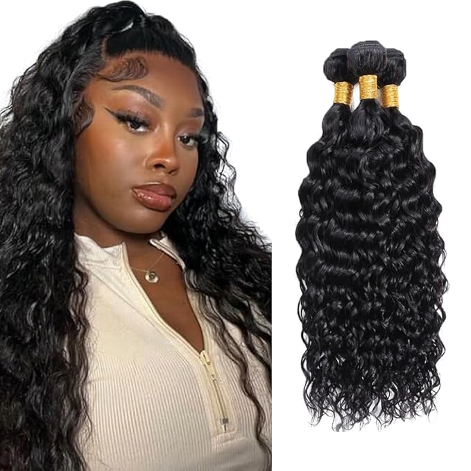 Human Hair Bundles Human Hair Water Wave Bundles Wet and Wavy Bundle 22 24 26 inch Natural Black Color 150g