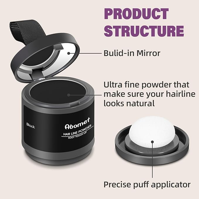Hairline Powder Instantly Conceals Hair Loss, Root Touch Up Hair Color Powder, Hair Toppers for Women Men, Hair Fibers for Thinning Hair, Root Cover Up lasting 24 hours (Black, 0.35)