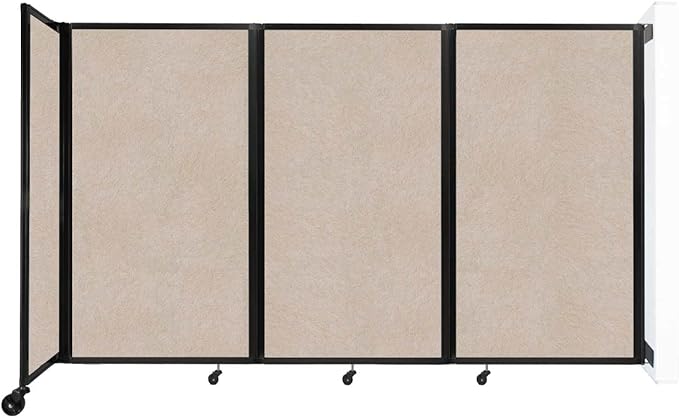 Versare Room Divider 360 Wall-Mounted Folding Partition | Locking Wheels | Temporary Room Separator | 8'6" x 5' Beige SoundSorb Panels