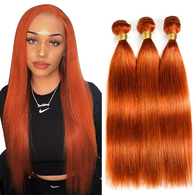 16 18 20 Inch Ginger Bundles Human Hair #350 Orange Straight 3 Bundle Unprocessed Brazilian virgin hair Weave Extensions Double Weft 50 Grams/Bundle Colored Ginger Bundles for Woman