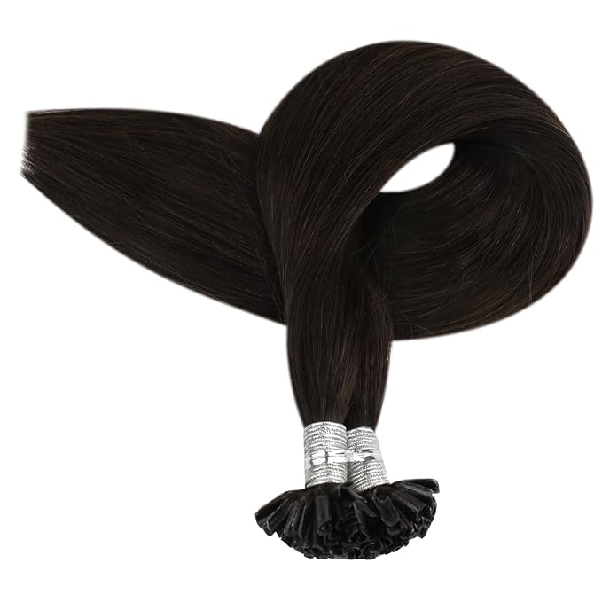 Full Shine U Tip Hair Extensions Real Human Hair Color 2 Darkest Brown Remy Hair K Tip Extensions 20 Inch U Tip Pre Bonded Keratin Hair Extensions 50 Grams Fusion Extensions