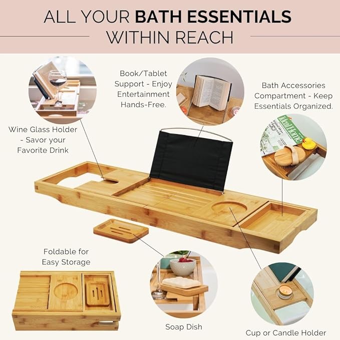 Bathtub Tray and Full Body Bath Pillow Set - Foldable Bath Tray for Tub and Full Body Bath Cushion for Ultimate Relaxation - Perfect Self Care Gift, Bath Accessories for Women, Spa Gifts for Women.