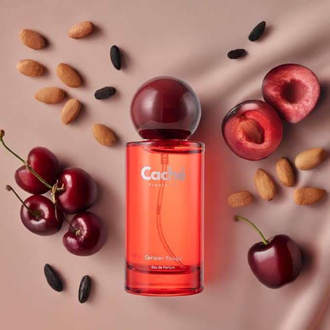 Cerisier Rouge by Caché – Black Cherry, Almond, Rose, Jasmine Sambac, Sandalwood, Vanilla; Eau De Parfum (EDP) 50ml, Feminine