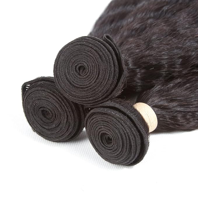Kerriana Kinky Straight Bundles Human Hair, 24 26 28 Inch Long Hair Weave Human Hair Bundles 100% 3pcs Raw Bundles Kinky Straight