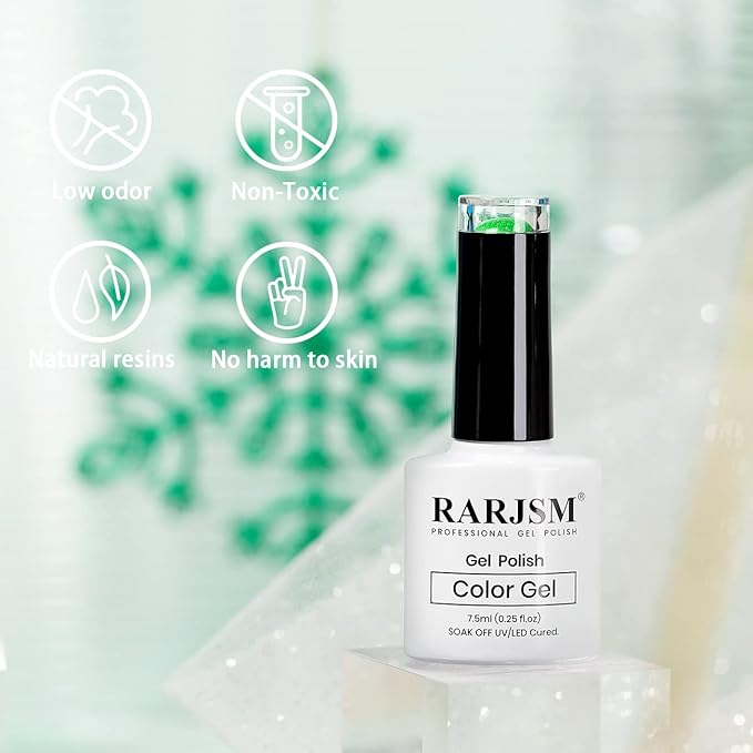 RARJSM Green Gel Nail Polish, 7.5ml 0.25Floz Reflective Gel Nailpolish Glitter Gelpolish Summer Candy Collection Diamond Shimmer Neon Green Nailgel for Starter Nail DIY U V L E D Required