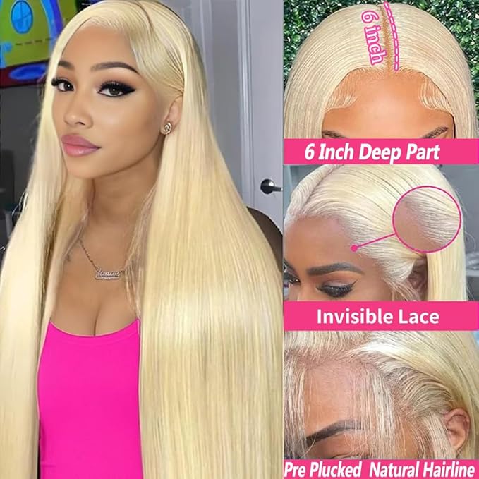30 inch 613 Straight Wig 13x6 Lace Front Wig Human Hair 200% Density HD Lace Frontal Wig with Baby Hair Straight Blonde Glueless Lace Front Wigs Pre Plucked