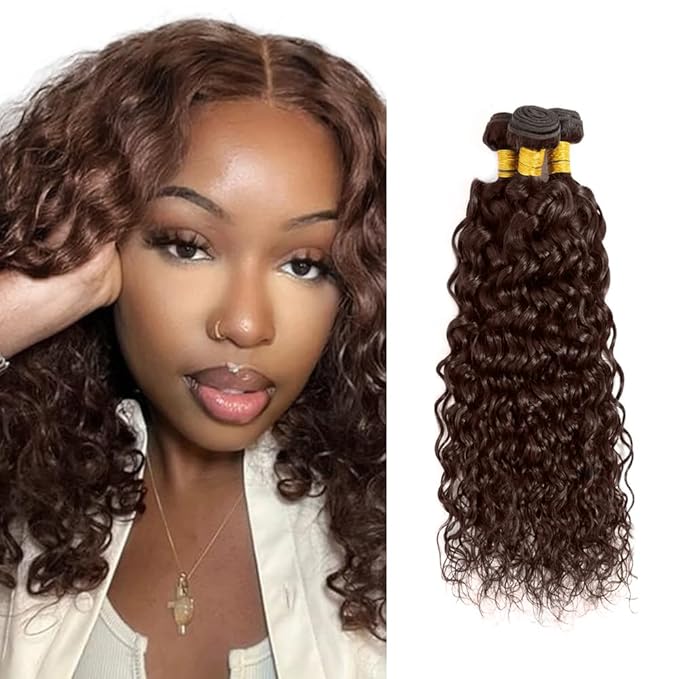 Brown Human Hair Bundles #4 Water Wave Bundles Chocolate Brown Bundle 14 16 18 inch #4 Human Hair Bundle 150g