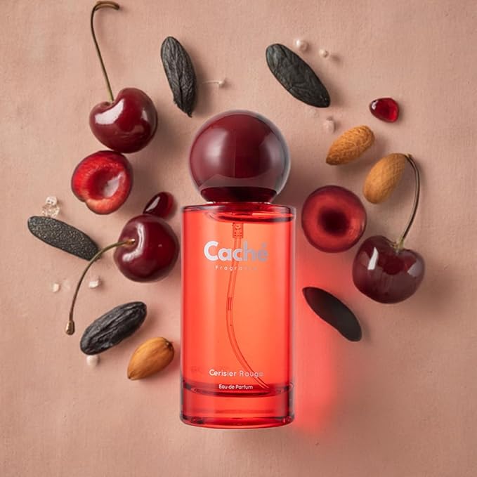 Cerisier Rouge by Caché – Black Cherry, Almond, Rose, Jasmine Sambac, Sandalwood, Vanilla; Eau De Parfum (EDP) 50ml, Feminine