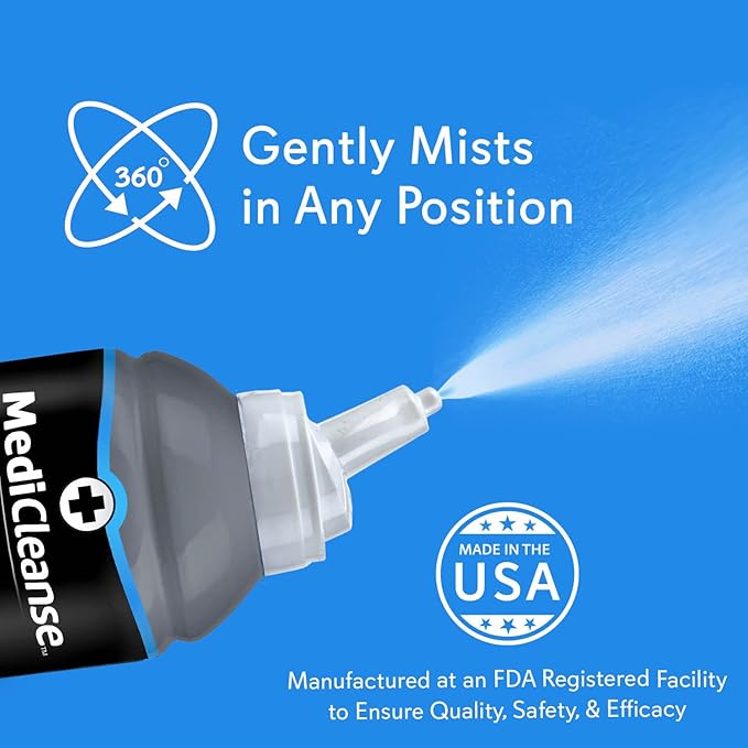 MediCleanse Sterile Saline Piercing Aftercare Fine Mist Spray, 7.5 Ounce, All Natural, No Alcohol, Vegan Friendly, for Piercings and Tattoos, Made in USA, Pack of 2