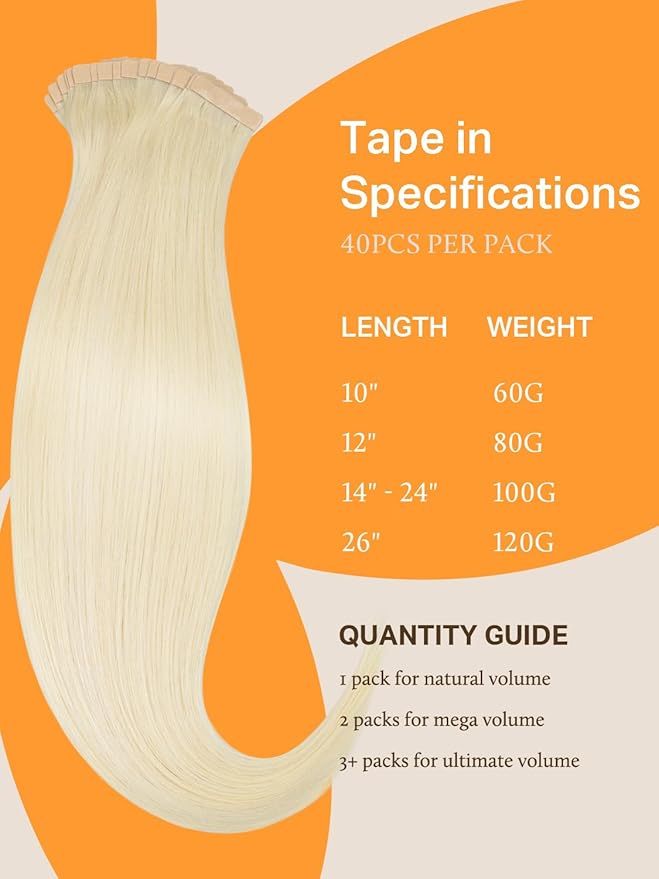 DOORES Hair Extensions Real Human Hair, Platinum Blonde 22 Inch 100g 40pcs, Tape in Hair Extensions Human Hair Seamless Straight Remy Tape in Hair
