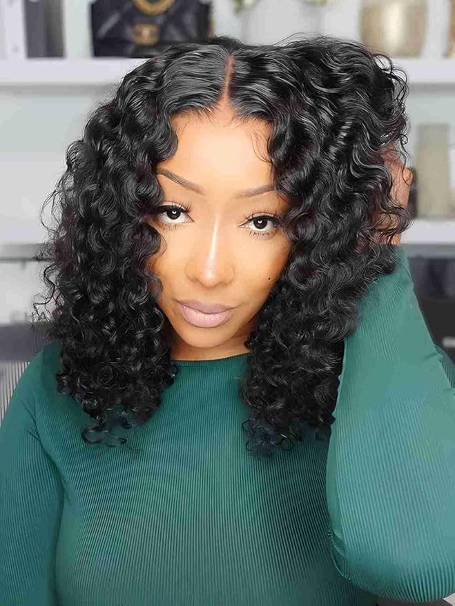 ISEE Hair M Cap 9x6 Bob Wig Human Hair Glueless Wigs Pre Plucked Pre Cut HD Lace Front Glueless Wigs Human Hair 180% Density Short Deep Wave Bob Wigs for Black Women 10 inch
