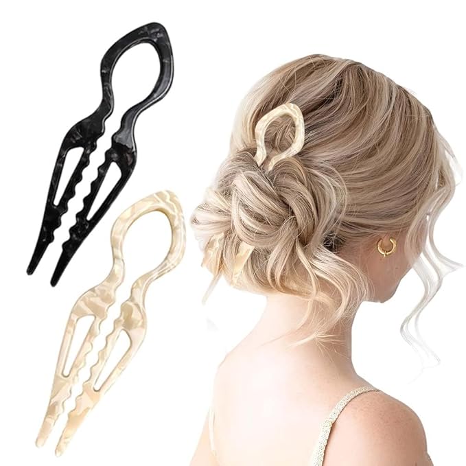 French Hair Pins for Women, Hair Pins for Majority Hair, Elegant Hair Clips for Women for Updos, Chignons French Twists, Double notch Locking Mechanism Anti-loosening Hairpins (2PCS Black+Beige)
