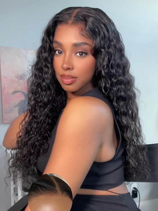Julia Hair 12A Bye Bye Knots Glueless Wig Water Wave 7x5 Pre Cut HD Lace Closure Wigs Human Hair Wear and Go Pre Plucked for Beginners Wet Wavy Lace Front Wigs Brazilian Hair Natural 20 Inch