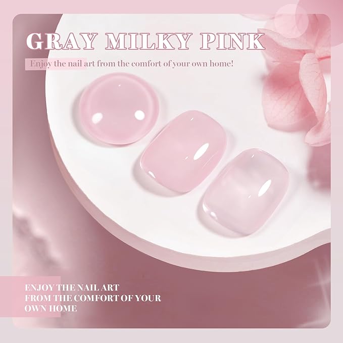RARJSM Nude Gray Milky Pink Gel Nail Polish Neutral Skin Tone Sheer Jelly Gelpolish 1PC 15ml Single Bottle Creamy Transparent Natural Nudegel Polish Soak off Cured for Home Salon French Manicure