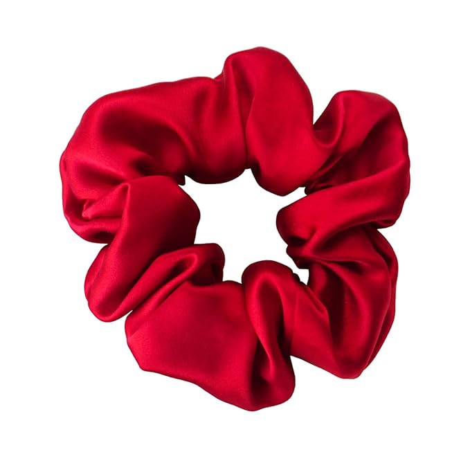Pure Silk Scrunchies, 100% Mulberry Silk Hair Elastic for Women, Anti-Crease, Gentle on Hair (1, Red)